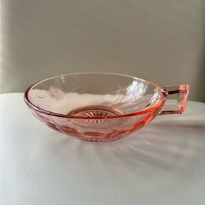 Depression Era Vintage Twisted Pink Glass Bowl with Handle